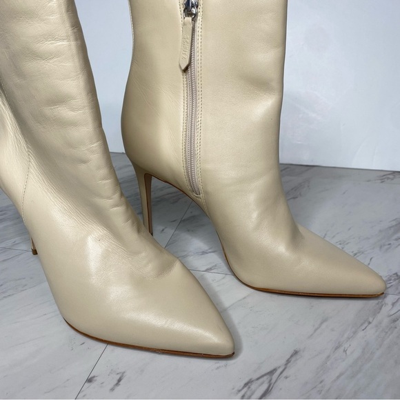 Schutz Betsey Eggshell Leather Pointy Toe Heeled Bootie 9 1/2 B - Picture 10 of 15